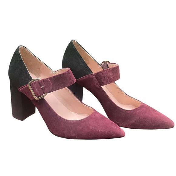 TOMMY HILFIGER Two-Tone Chunky Heels Strappy Black Burgundy - 8 1/2 - Picture 6 of 12